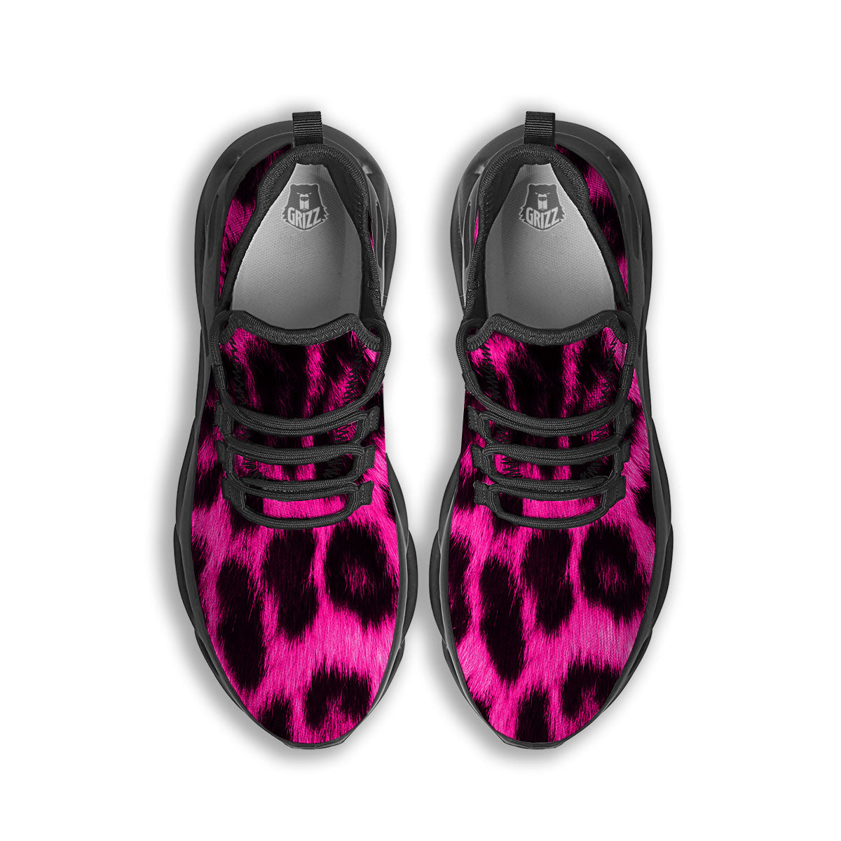 Black Cheetah And Hot Pink Print Black Running Shoes-grizzshop