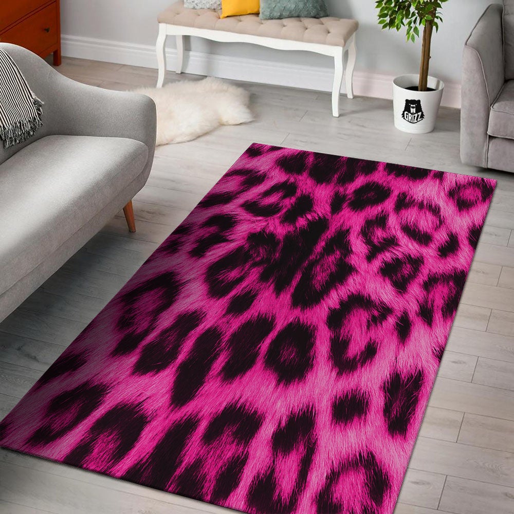 Black Cheetah And Hot Pink Print Floor Mat-grizzshop