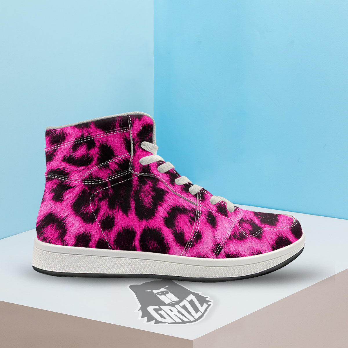 Black Cheetah And Hot Pink Print High Top Sneakers-grizzshop