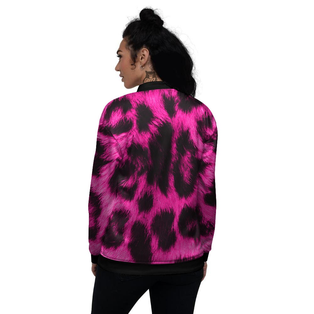 Black Cheetah And Hot Pink Print Women's Bomber Jacket-grizzshop
