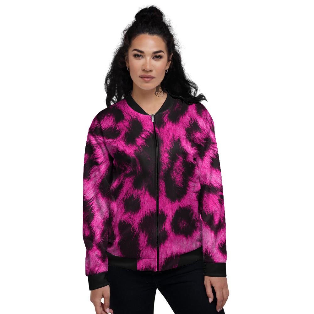 Black Cheetah And Hot Pink Print Women's Bomber Jacket-grizzshop