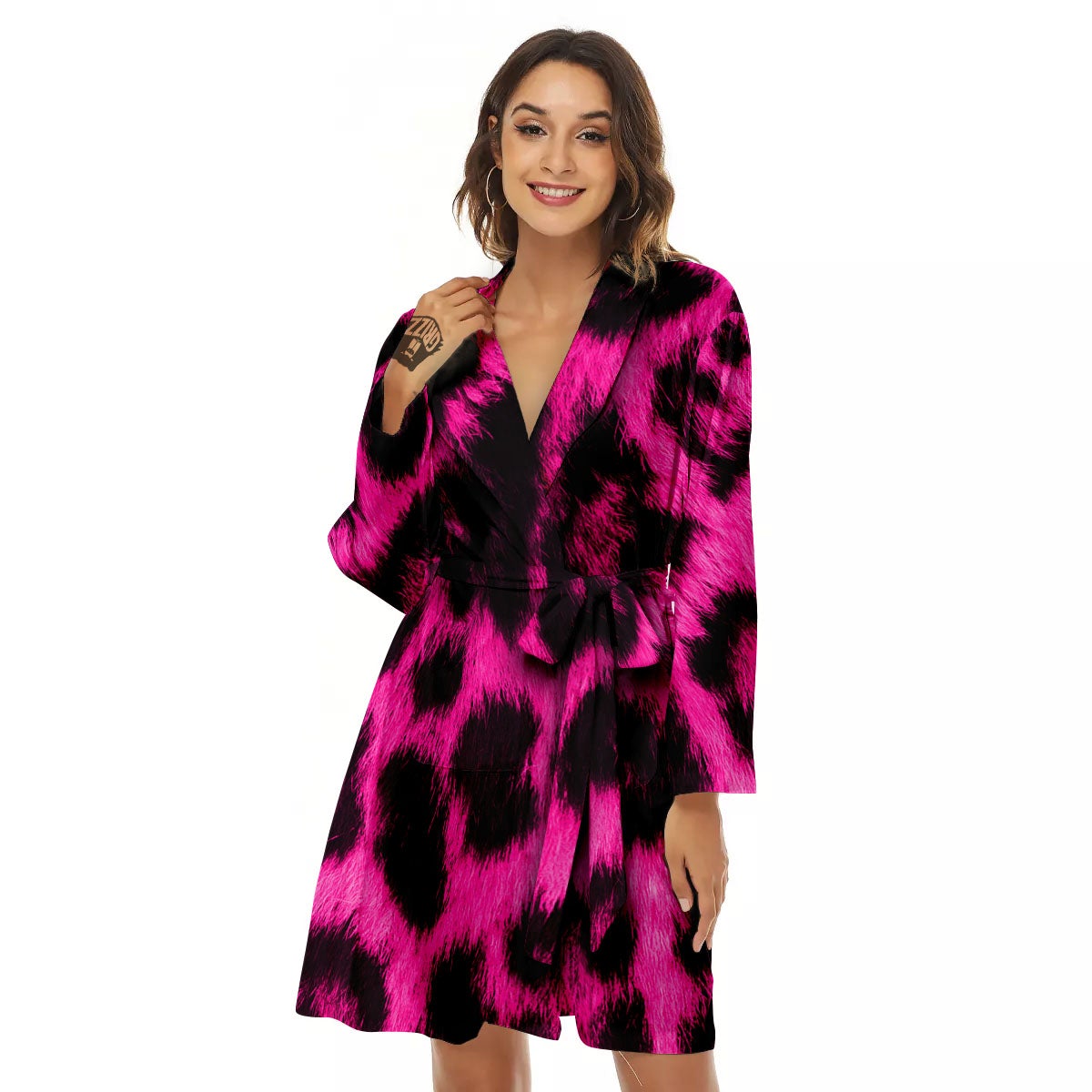 Black Cheetah And Hot Pink Print Women's Robe-grizzshop