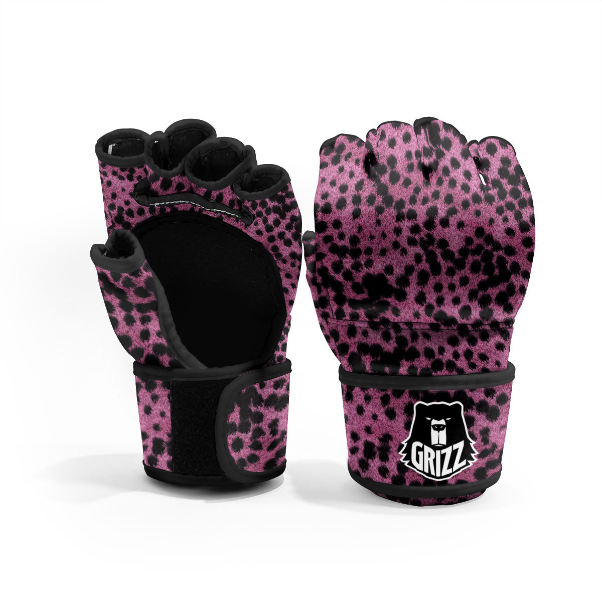 Black Cheetah And Hot Purple Print MMA Gloves-grizzshop