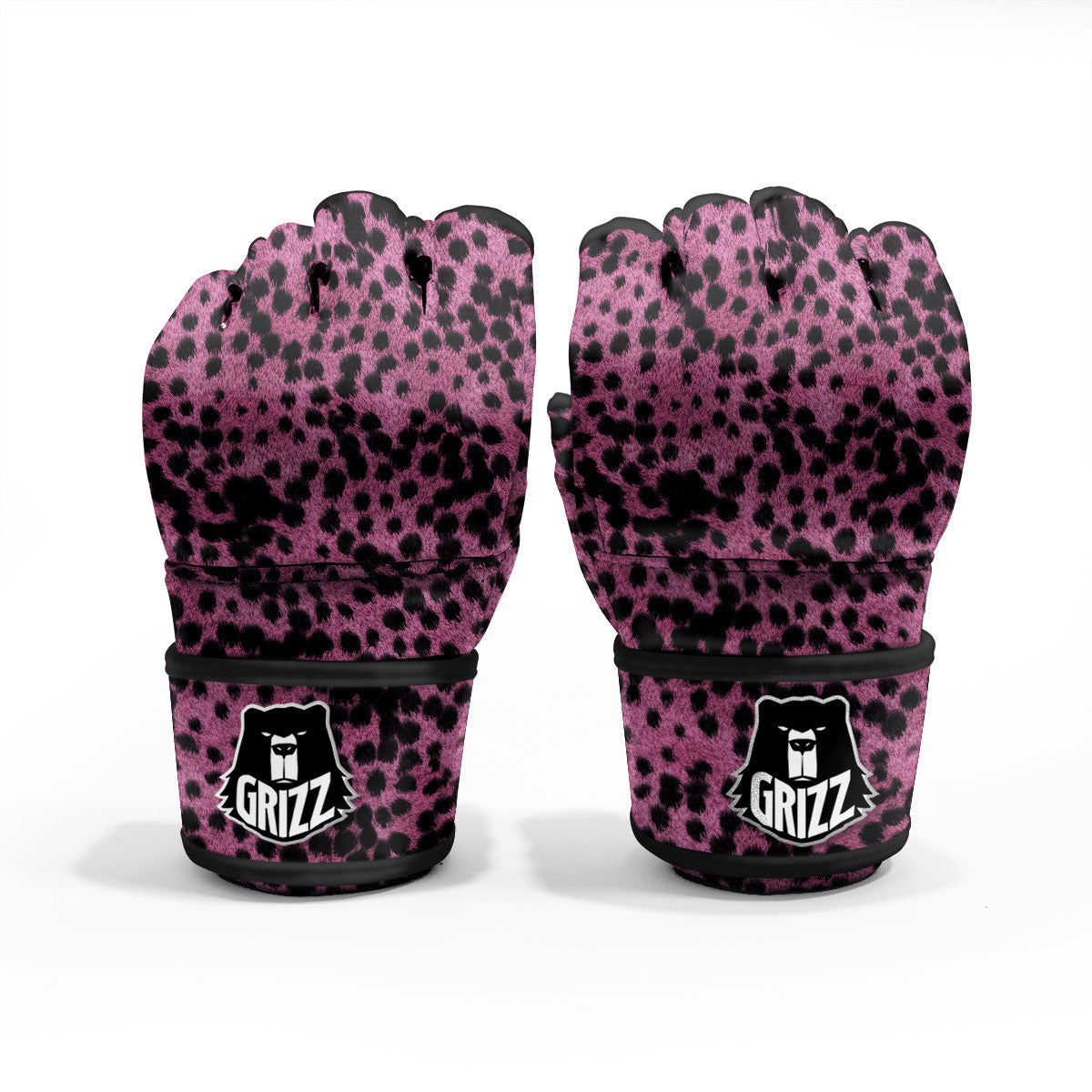Black Cheetah And Hot Purple Print MMA Gloves-grizzshop