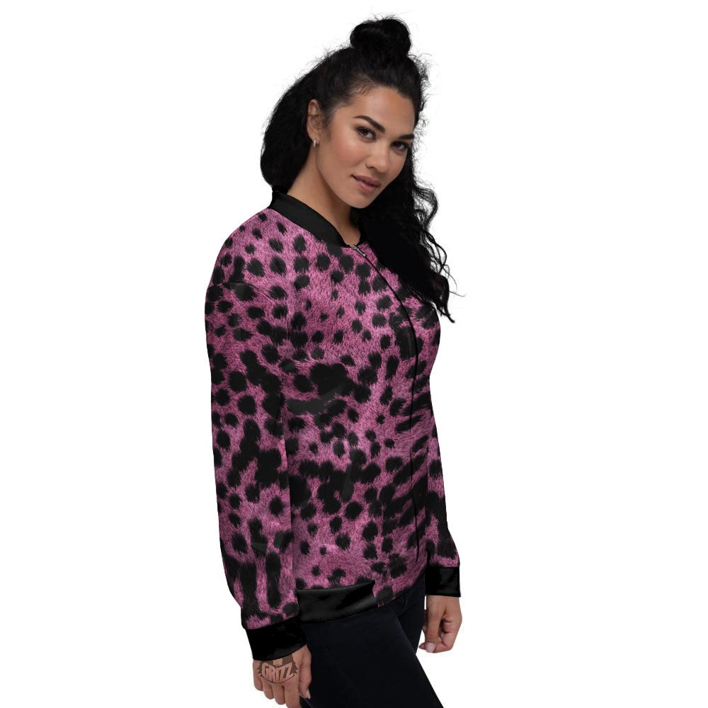 Black Cheetah And Hot Purple Print Women's Bomber Jacket-grizzshop