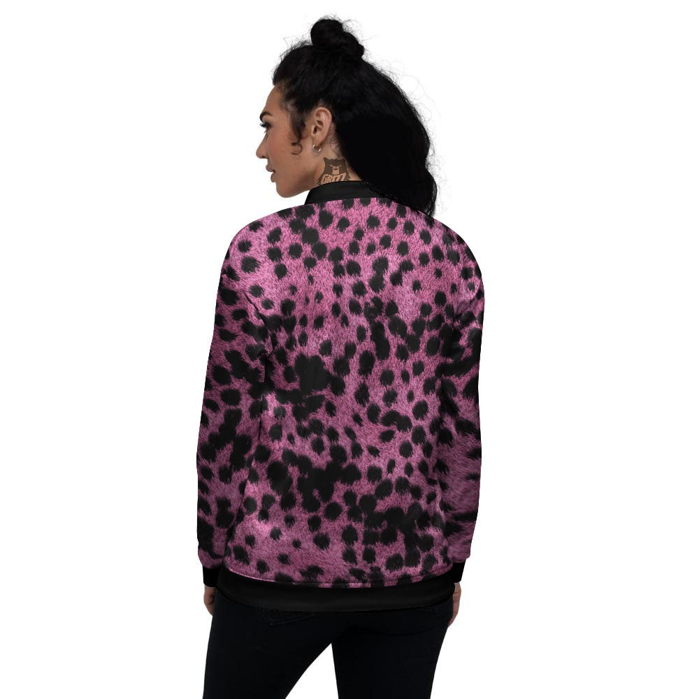 Black Cheetah And Hot Purple Print Women's Bomber Jacket-grizzshop