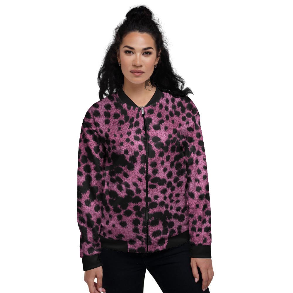 Black Cheetah And Hot Purple Print Women's Bomber Jacket-grizzshop