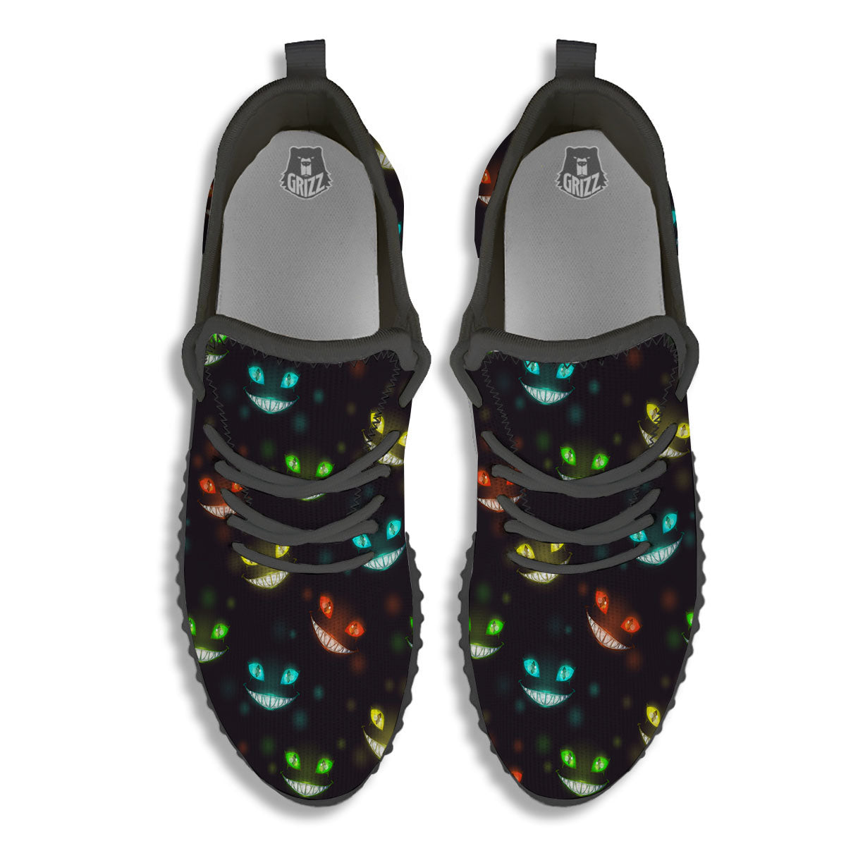 Black Cheshire Cat Print Pattern Black Walking Shoes-grizzshop