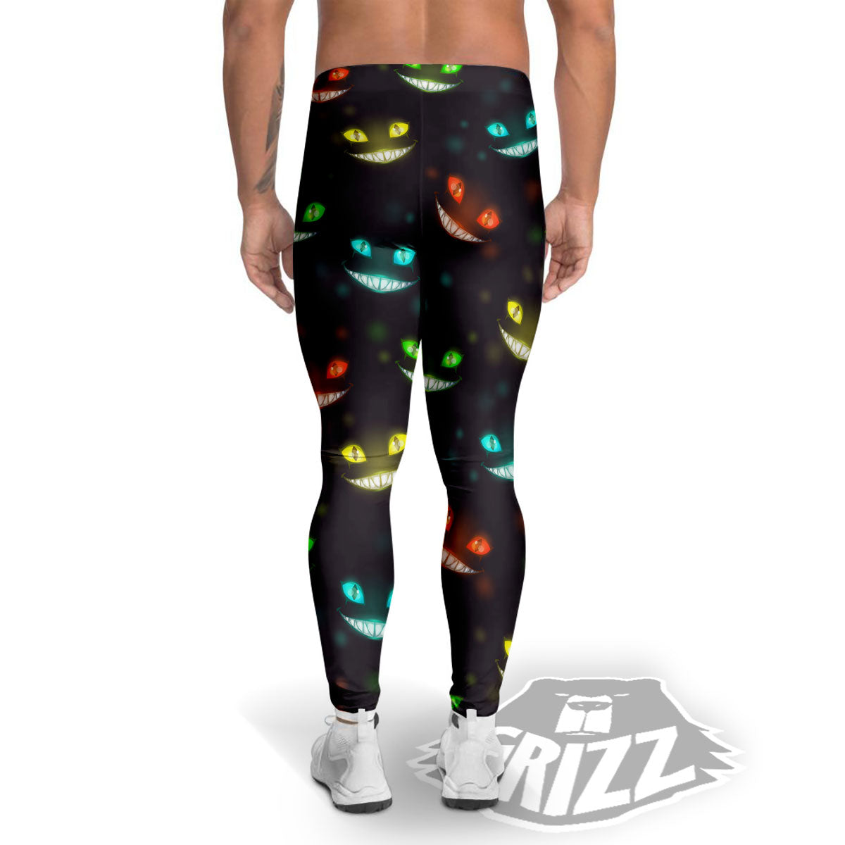 Black Cheshire Cat Print Pattern Men's Leggings-grizzshop
