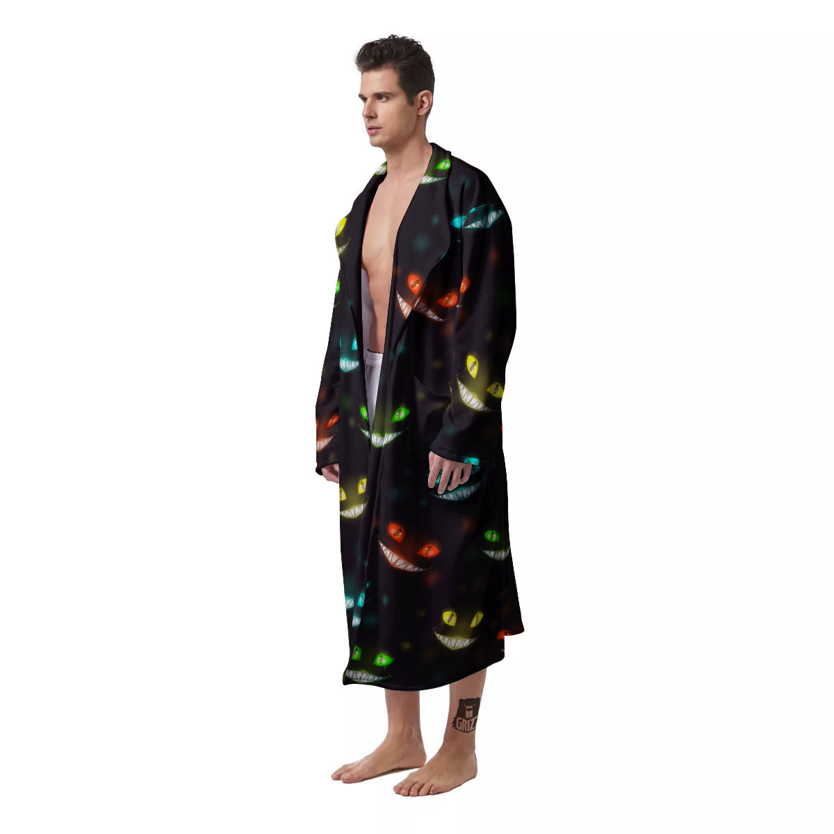 Black Cheshire Cat Print Pattern Men's Robe-grizzshop