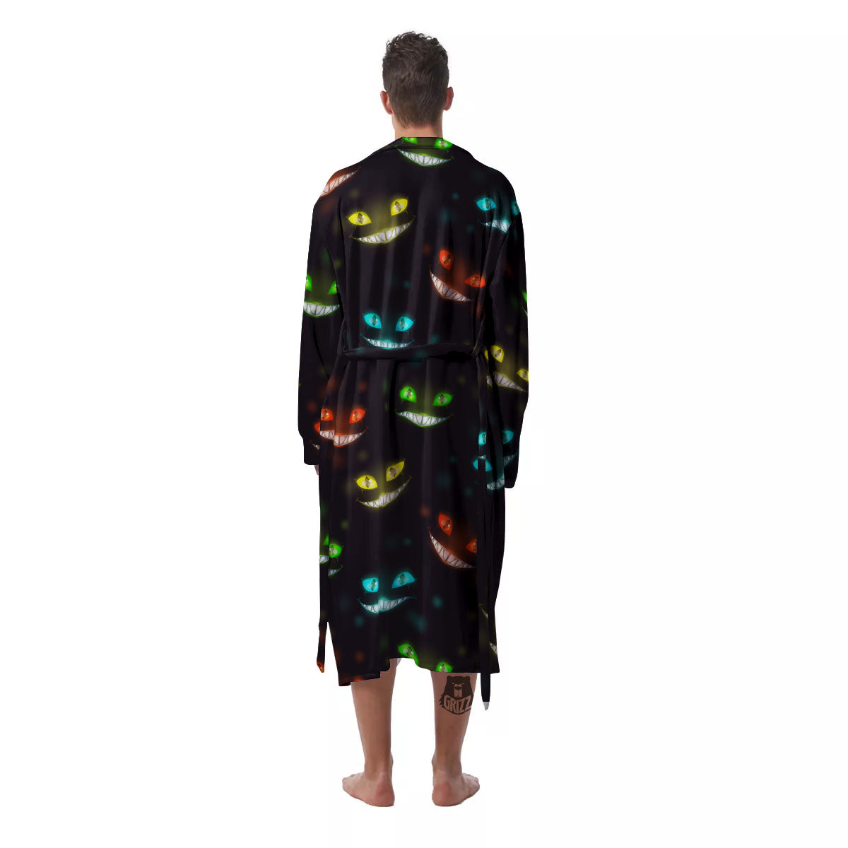 Black Cheshire Cat Print Pattern Men's Robe-grizzshop