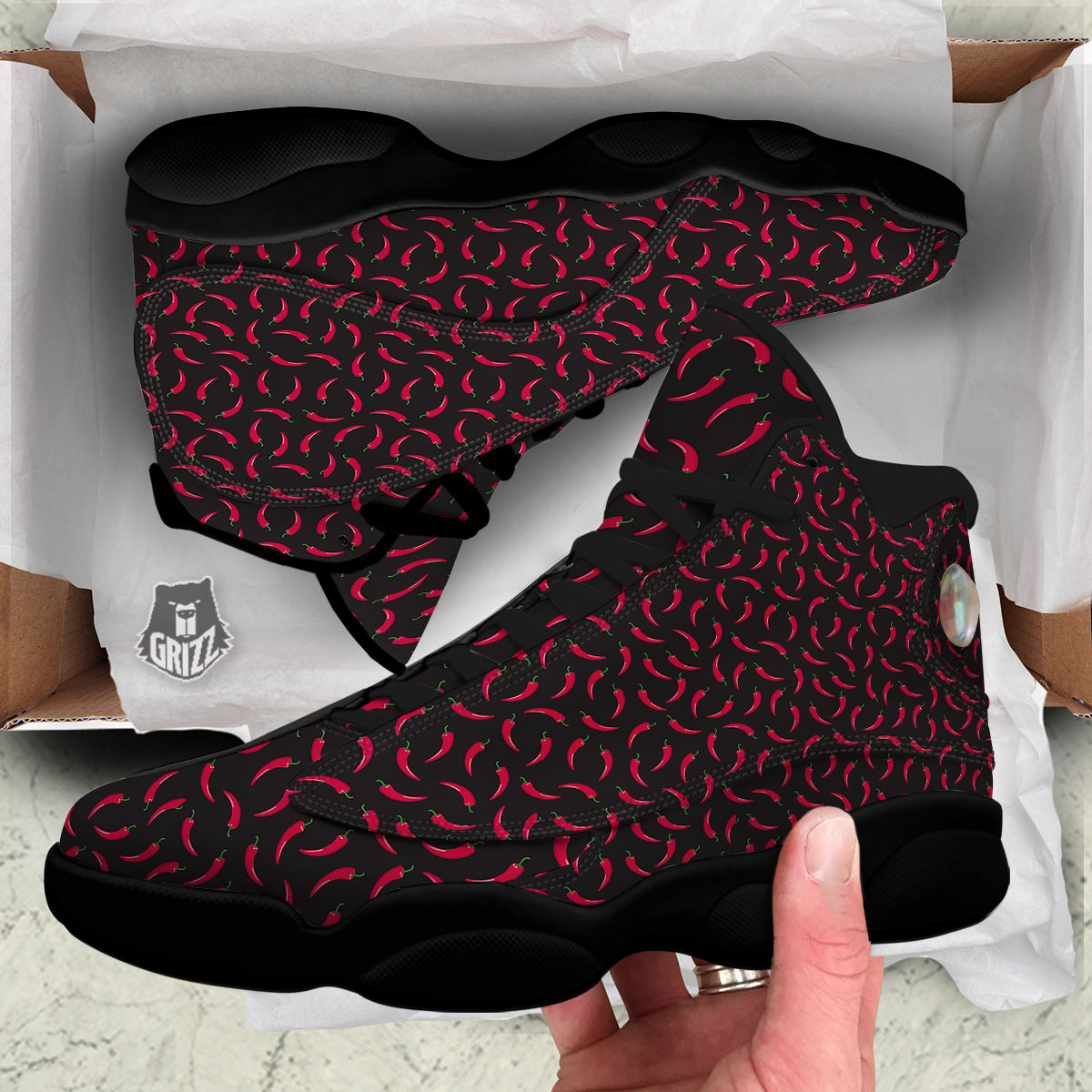 Black Chili Pepper Print Pattern Black Basketball Shoes-grizzshop