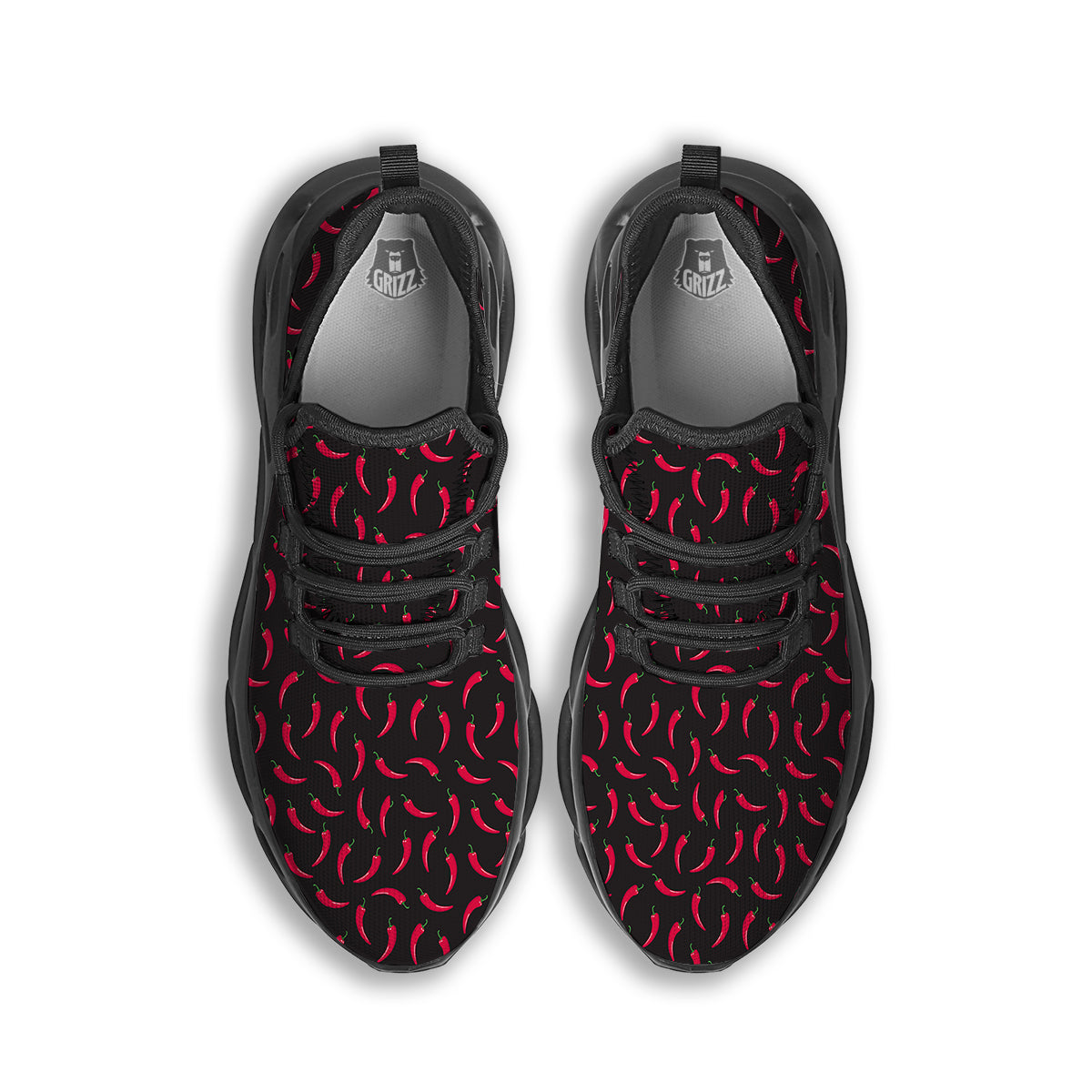 Black Chili Pepper Print Pattern Black Running Shoes-grizzshop