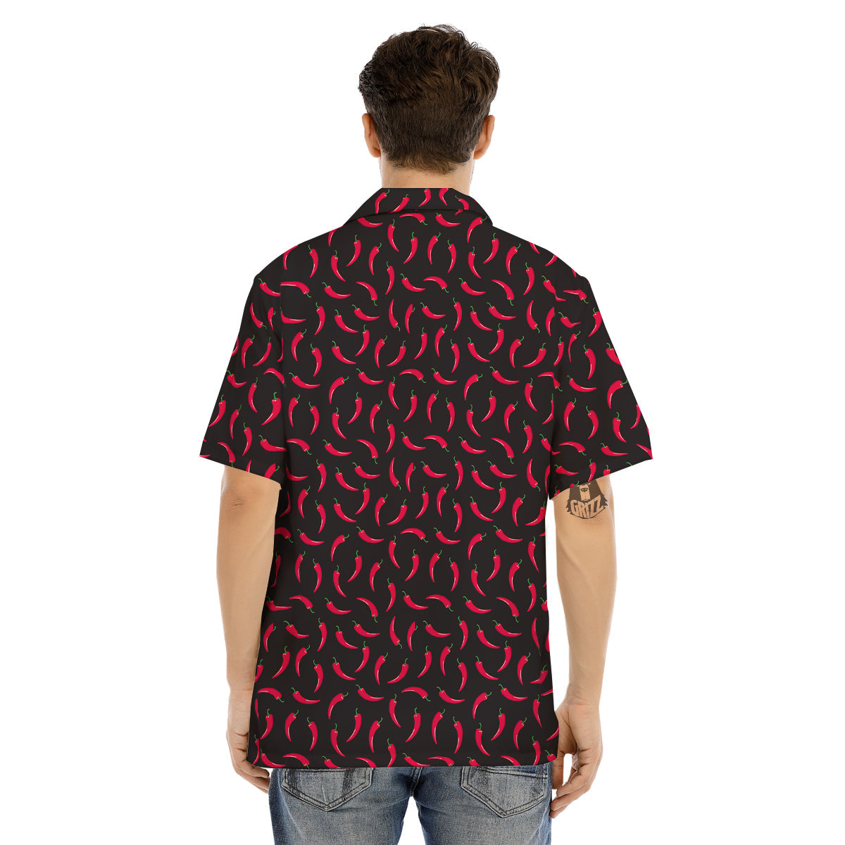 Black Chili Pepper Print Pattern Men's Hawaiian Shirt-grizzshop