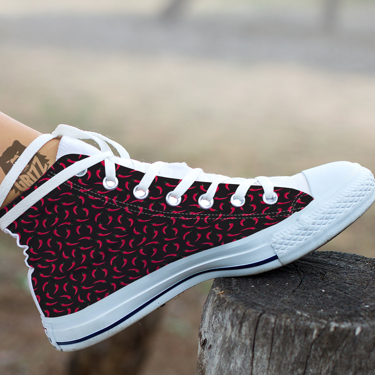 Black Chili Pepper Print Pattern White High Top Shoes-grizzshop