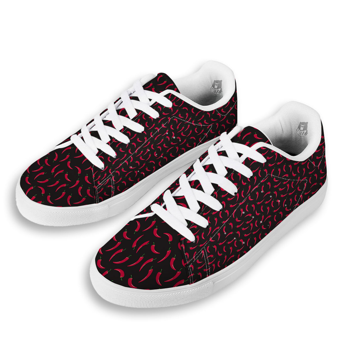 Black Chili Pepper Print Pattern White Low Top Sneakers-grizzshop