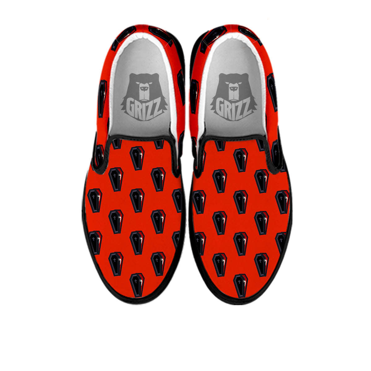 Black Coffin Red Print Pattern Black Slip On Shoes-grizzshop