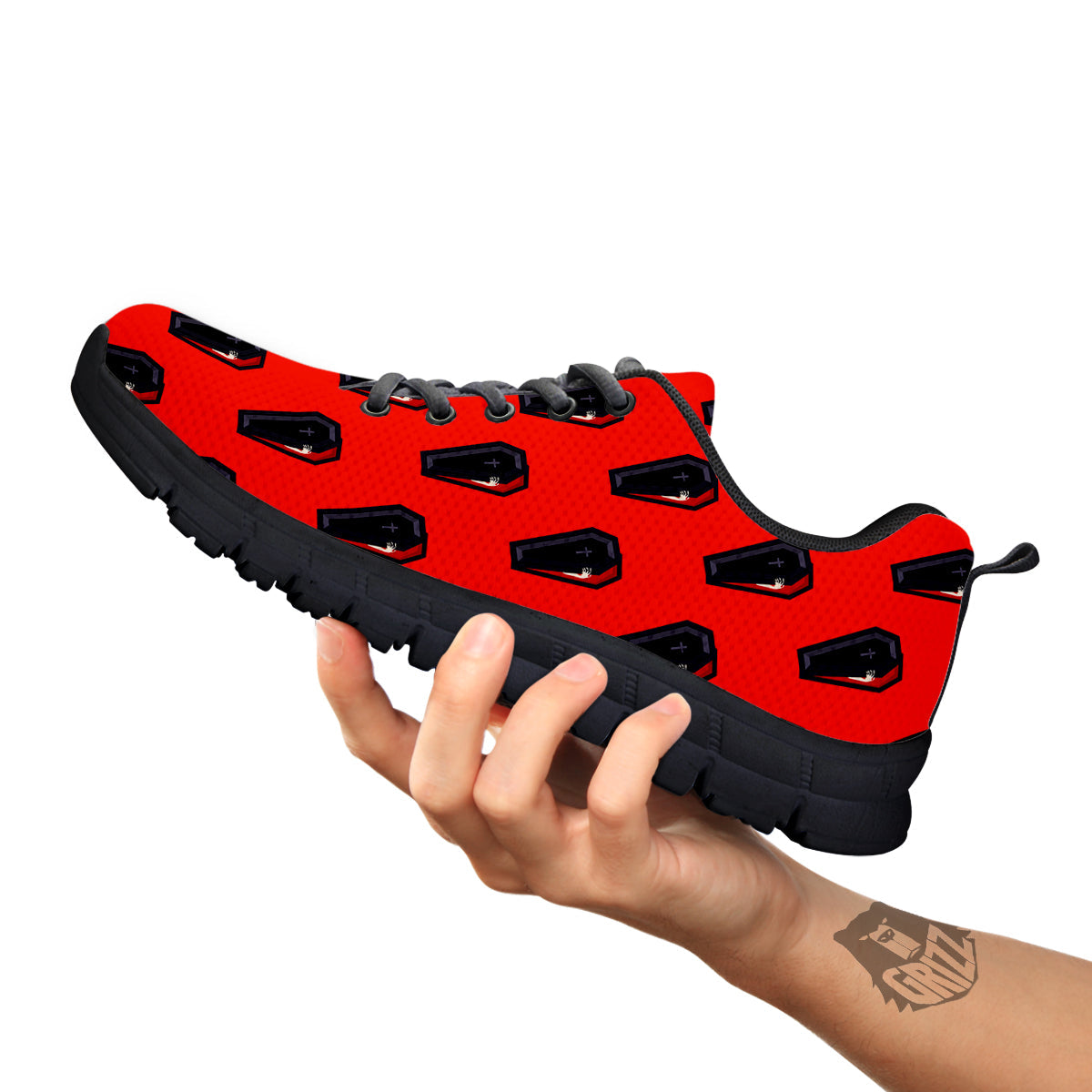 Black Coffin Red Print Pattern Black Sneaker-grizzshop