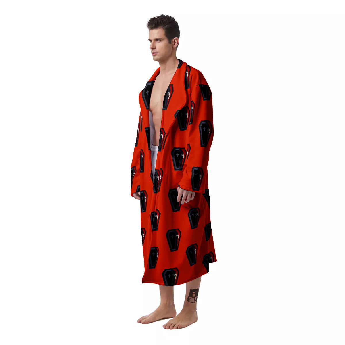 Black Coffin Red Print Pattern Men's Robe-grizzshop