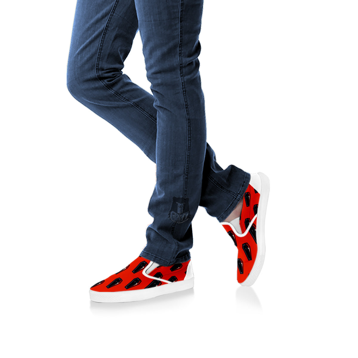 Black Coffin Red Print Pattern White Slip On Shoes-grizzshop