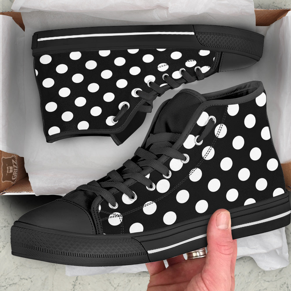 Black Color Polka Dot Print Pattern Black High Top Shoes-grizzshop