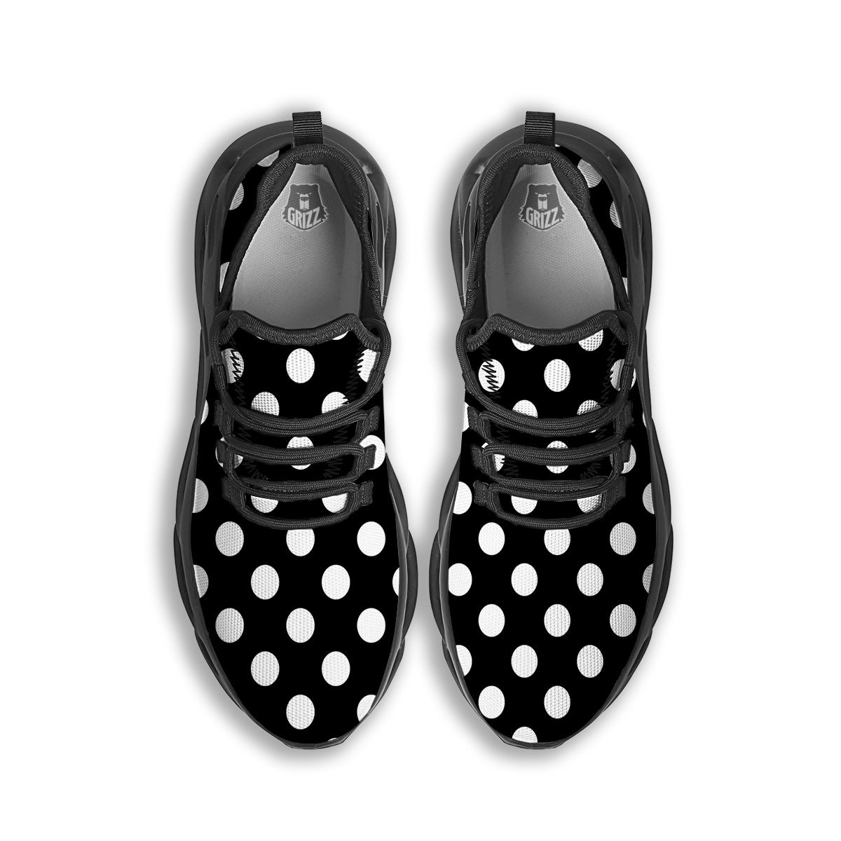 Black Color Polka Dot Print Pattern Black Running Shoes-grizzshop