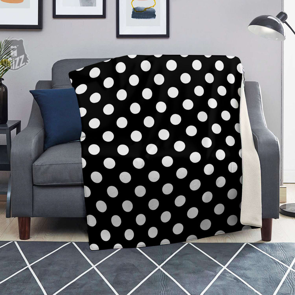 Black Color Polka Dot Print Pattern Blanket-grizzshop