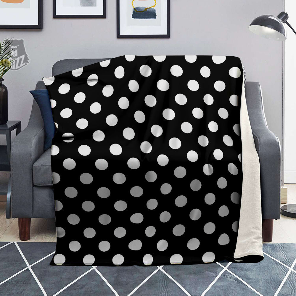 Black Color Polka Dot Print Pattern Blanket-grizzshop