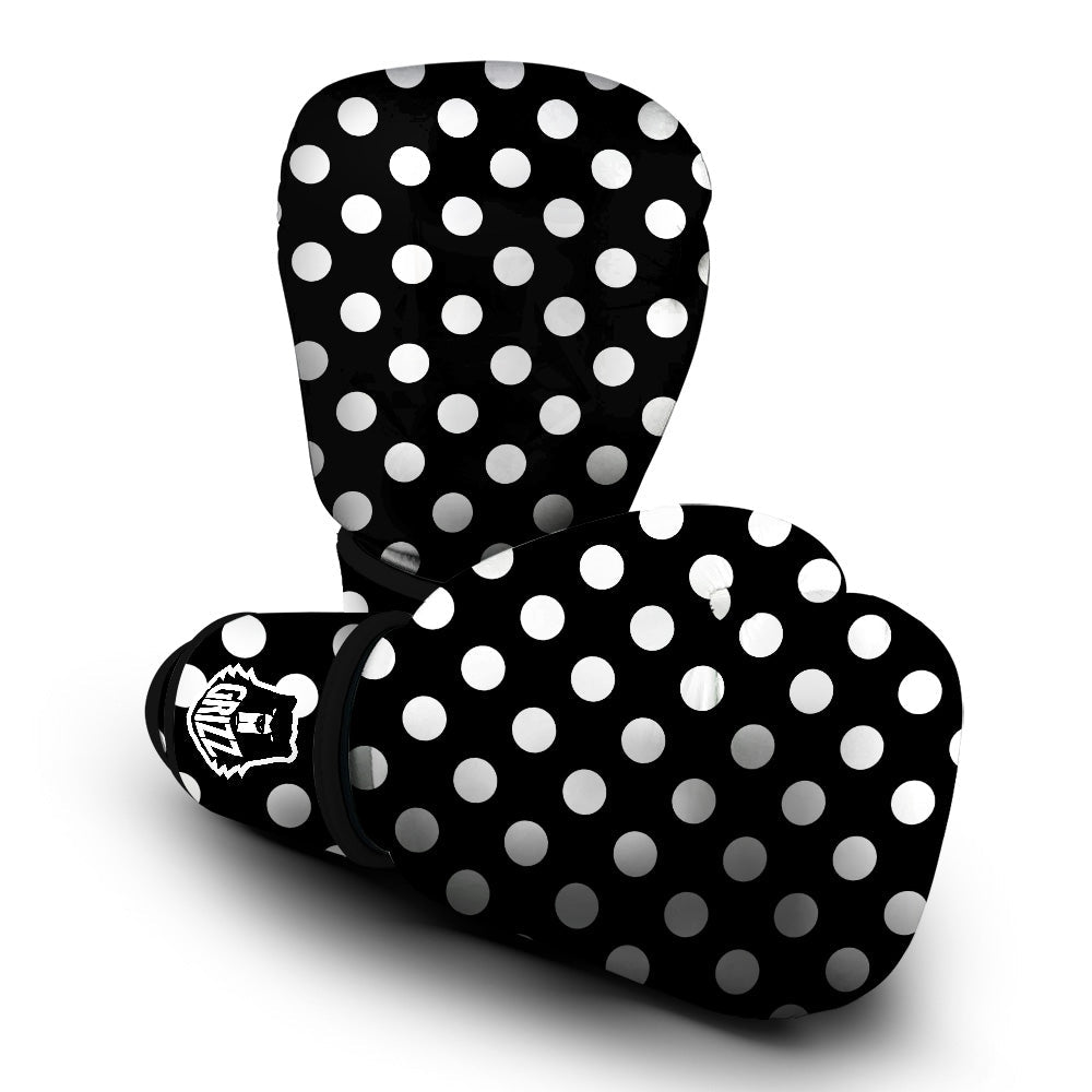 Black Color Polka Dot Print Pattern Boxing Gloves-grizzshop