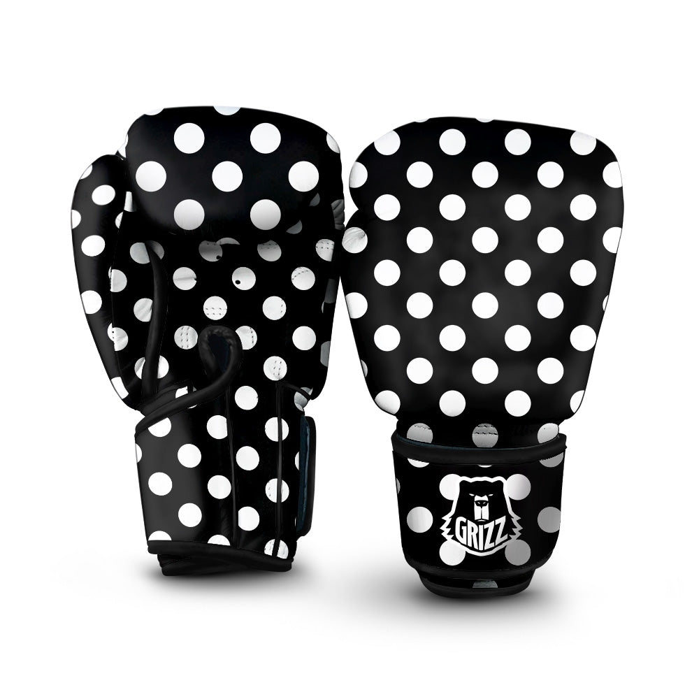 Black Color Polka Dot Print Pattern Boxing Gloves-grizzshop