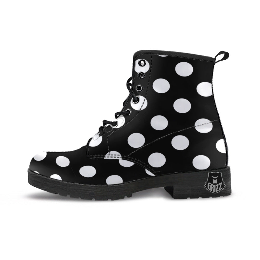 Black Color Polka Dot Print Pattern Leather Boots-grizzshop