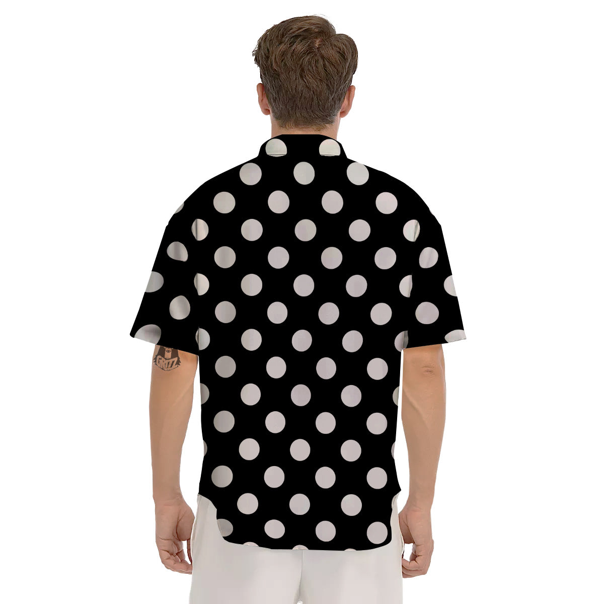 Black Color Polka Dot Print Pattern Men's Short Sleeve Shirts-grizzshop