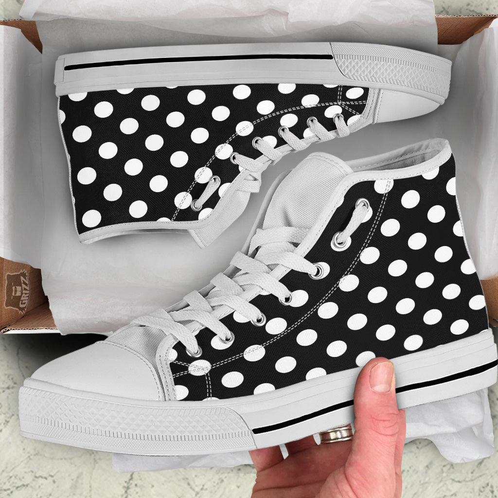 Black Color Polka Dot Print Pattern White High Top Shoes-grizzshop