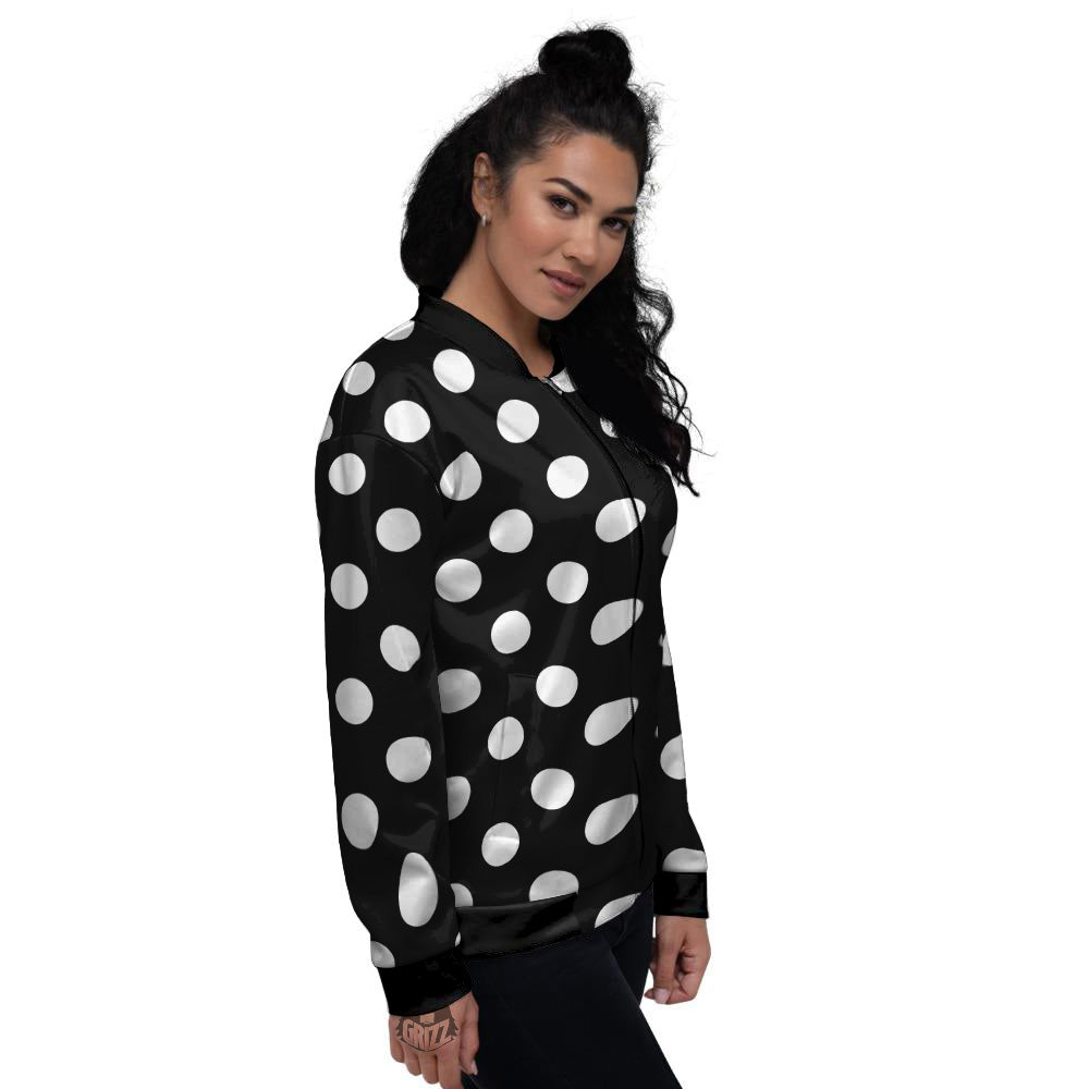 Black Color Polka Dot Print Pattern Women's Bomber Jacket-grizzshop