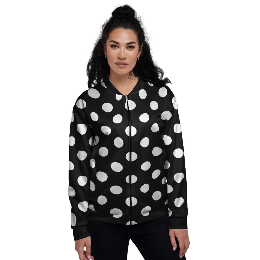 Black Color Polka Dot Print Pattern Women's Bomber Jacket-grizzshop