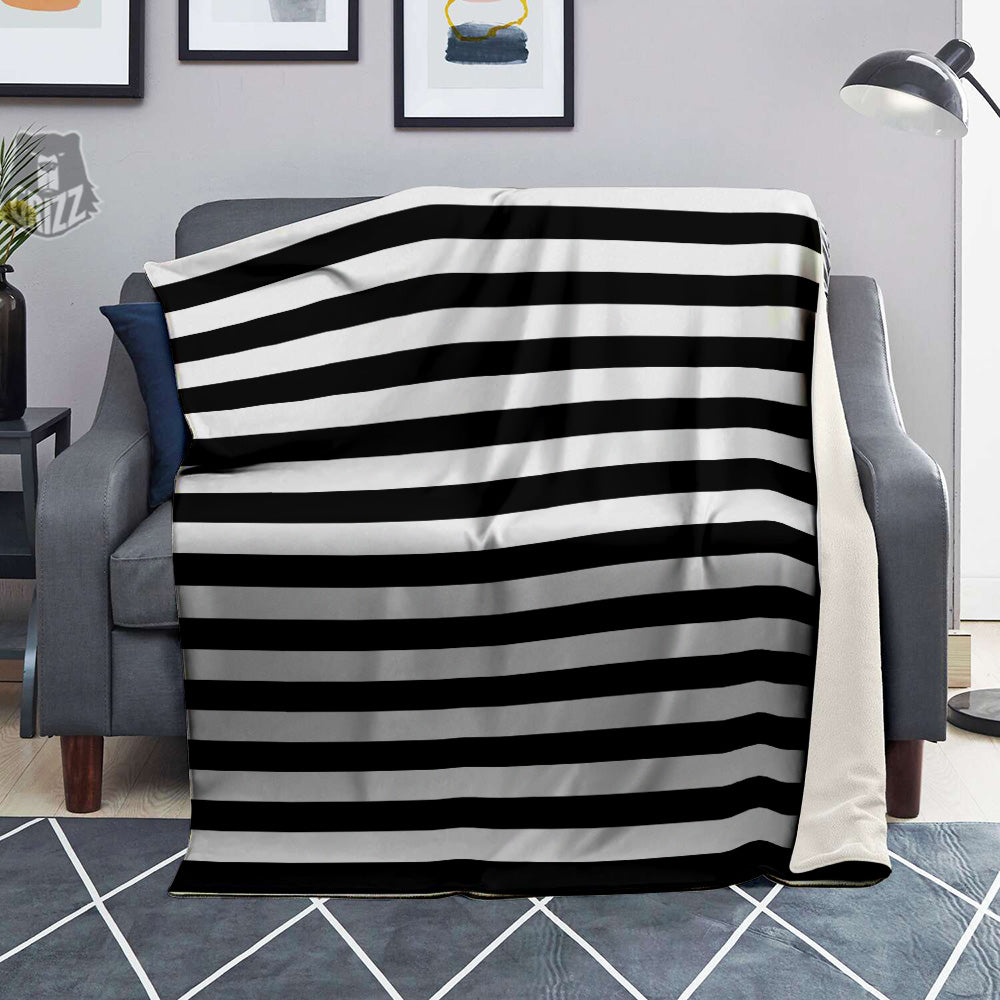 Black Color Striped Print Blanket-grizzshop