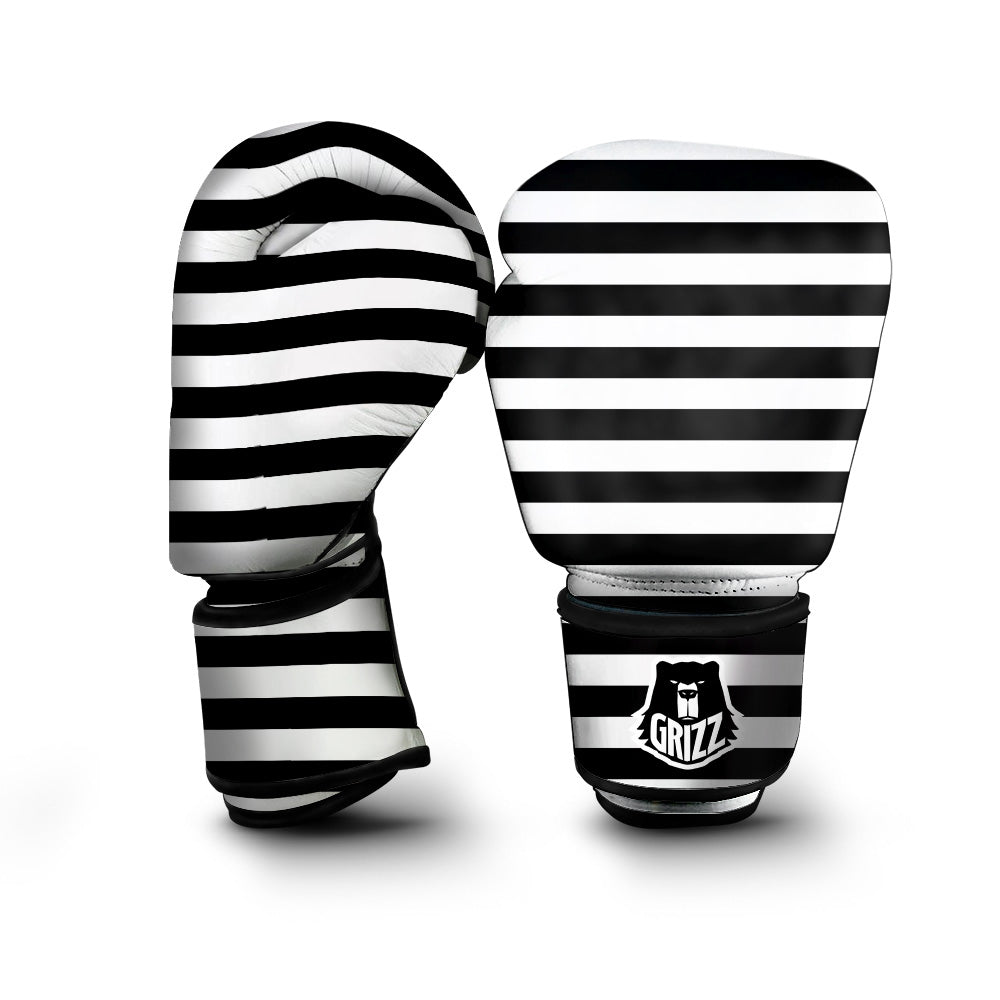 Black Color Striped Print Boxing Gloves-grizzshop