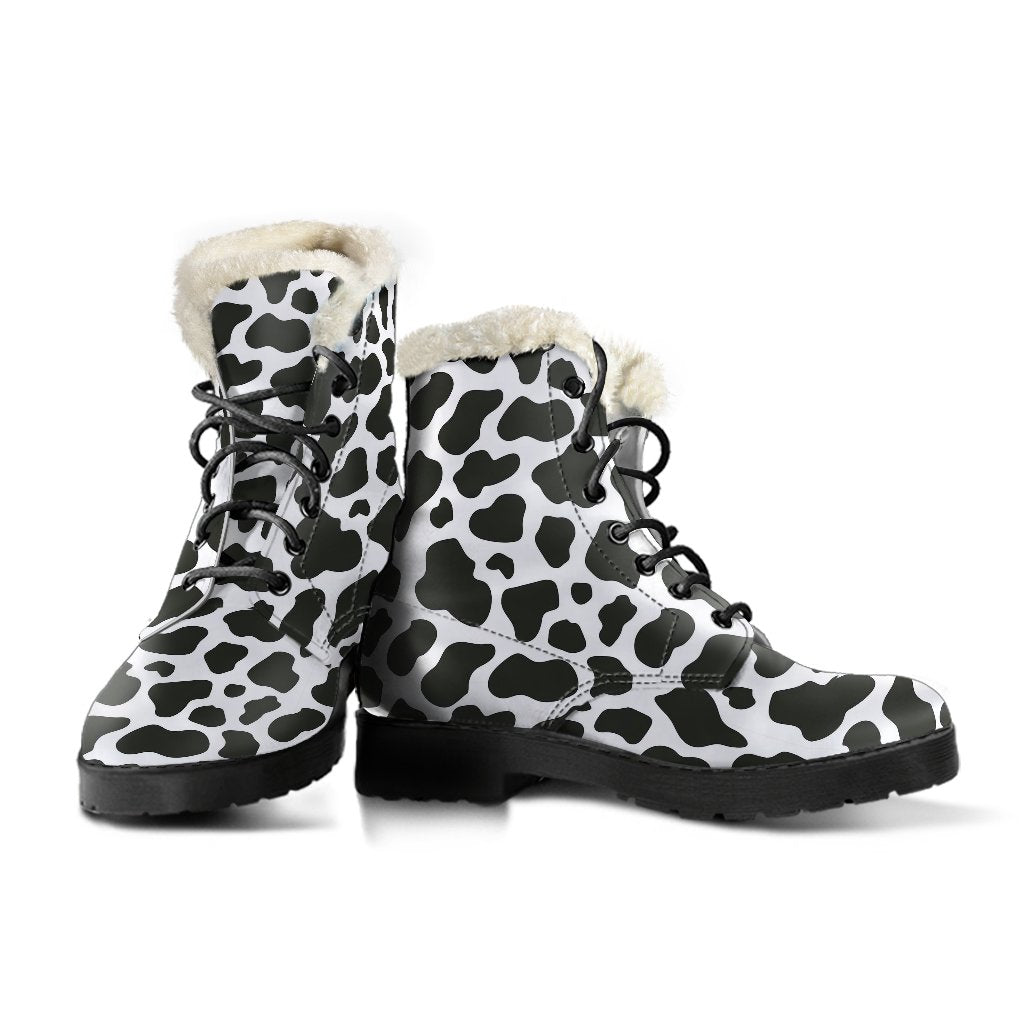 Black Cow Pattern Print Comfy Winter Boots-grizzshop