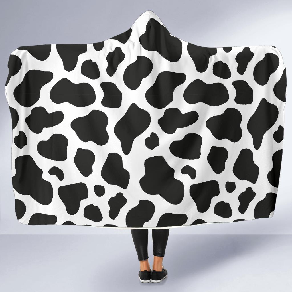 Black Cow Pattern Print Hooded Blanket-grizzshop