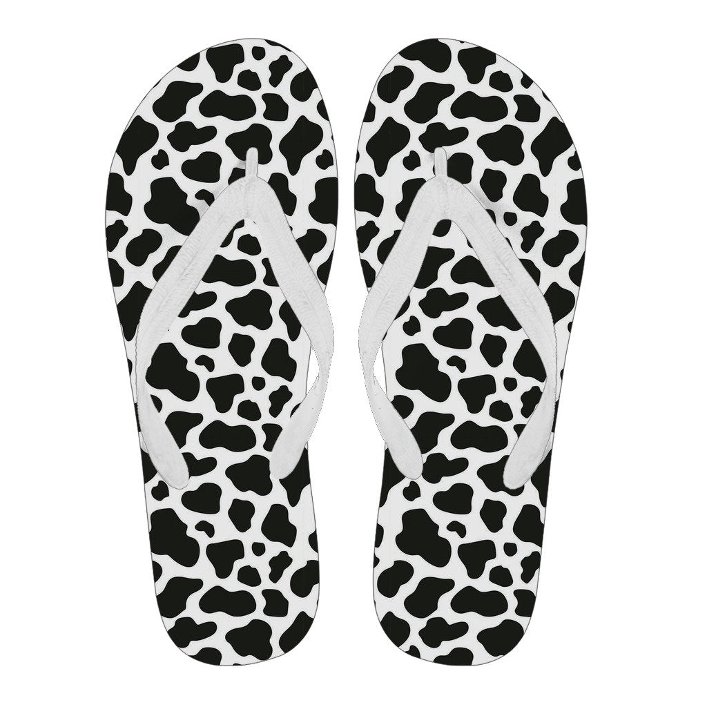 Black Cow Pattern Print Men & Women Flip Flops-grizzshop