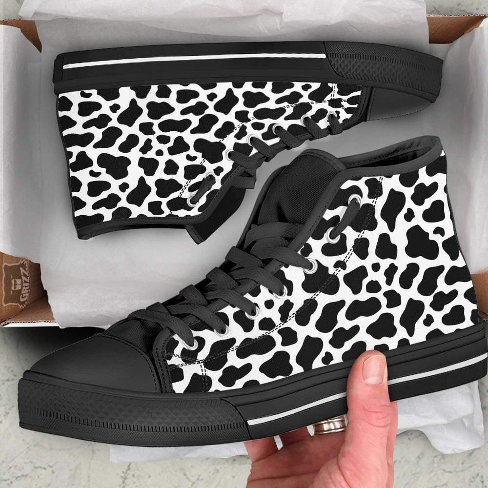 Black Cow Print Pattern Black High Top Shoes-grizzshop