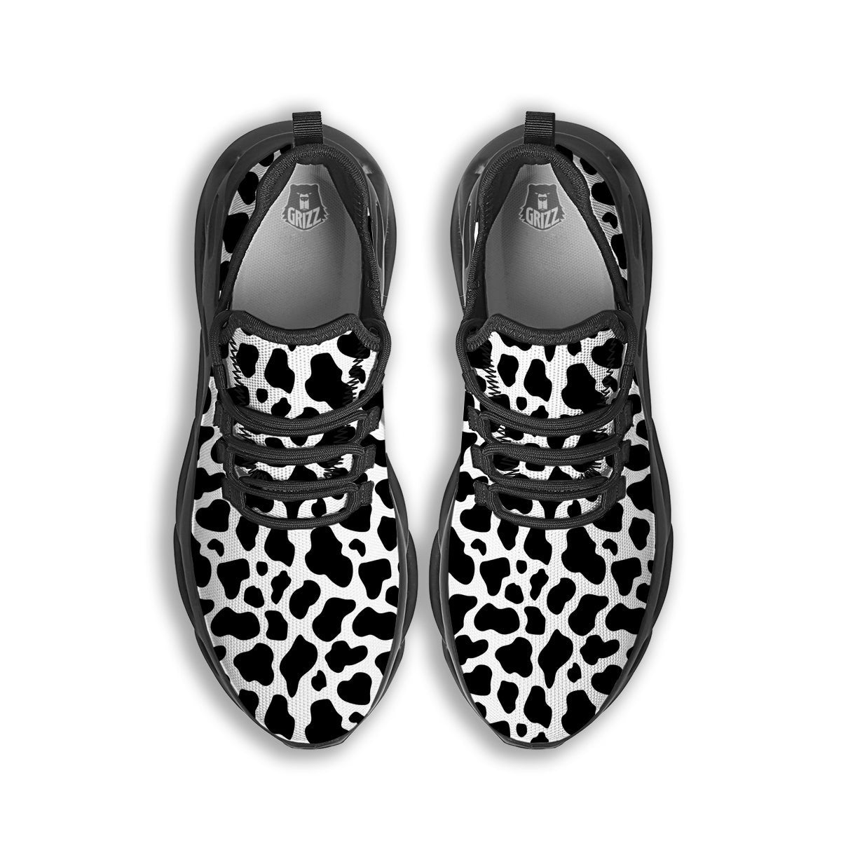 Black Cow Print Pattern Black Running Shoes-grizzshop
