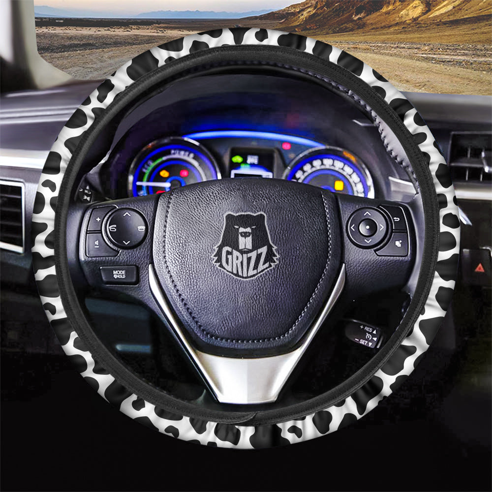 Black Cow Print Pattern Car Steering Wheel Cover-grizzshop