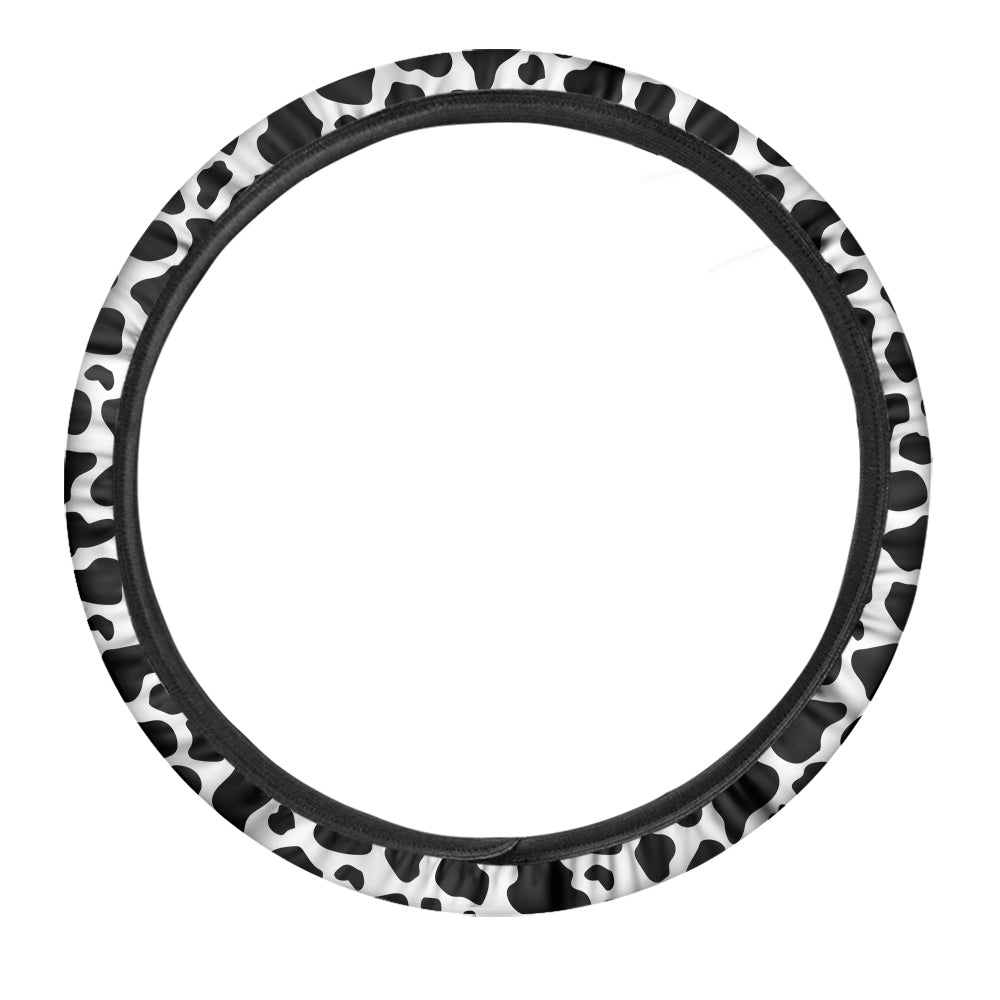 Black Cow Print Pattern Car Steering Wheel Cover-grizzshop