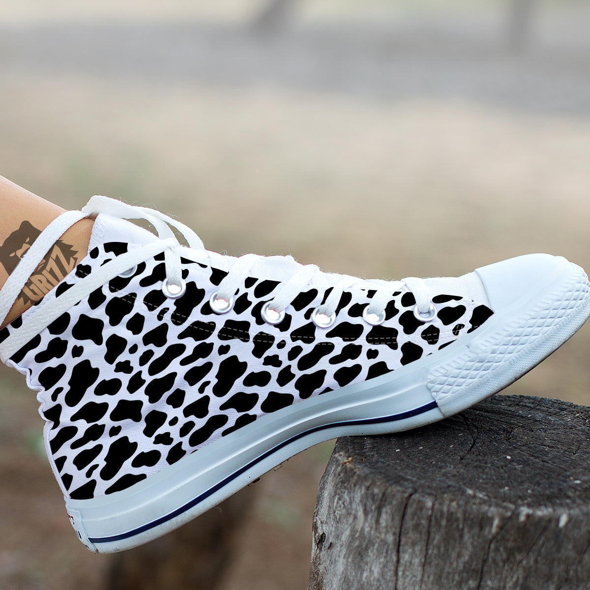 Black Cow Print Pattern White High Top Shoes-grizzshop