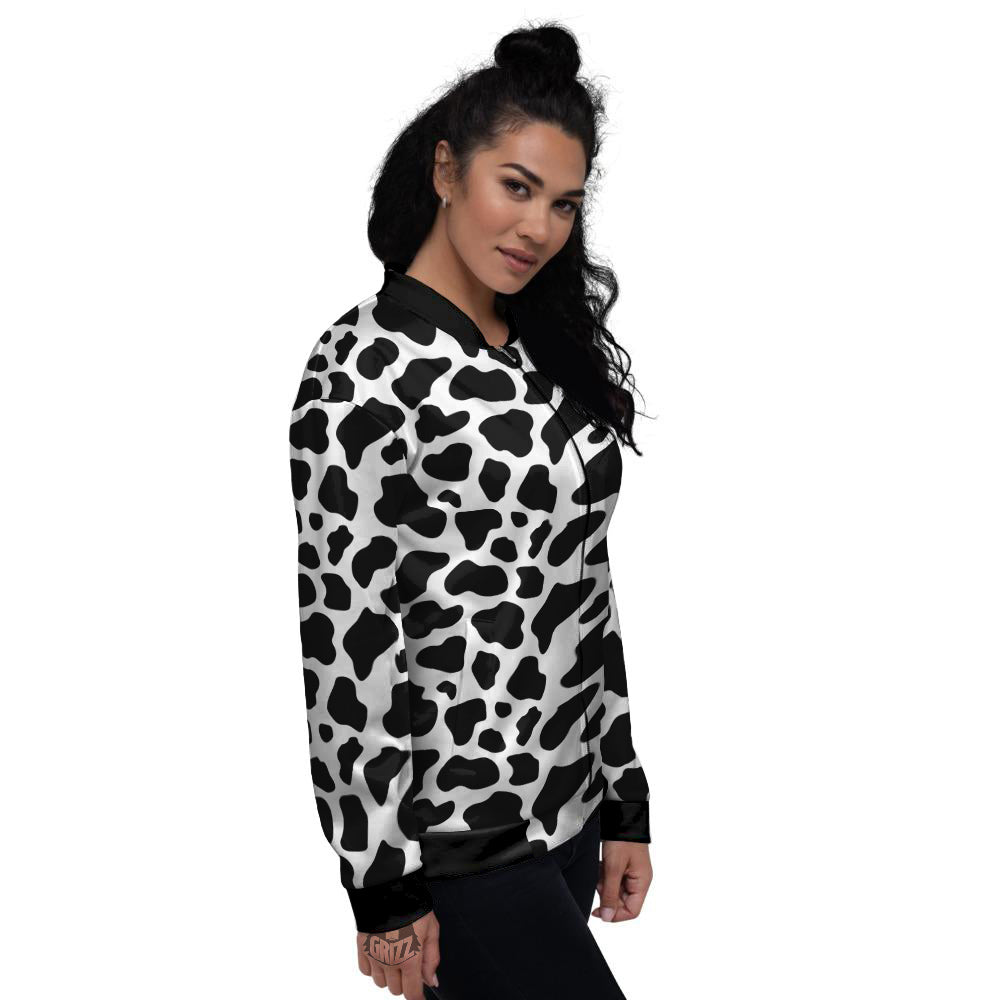 Black Cow Print Pattern Women's Bomber Jacket-grizzshop