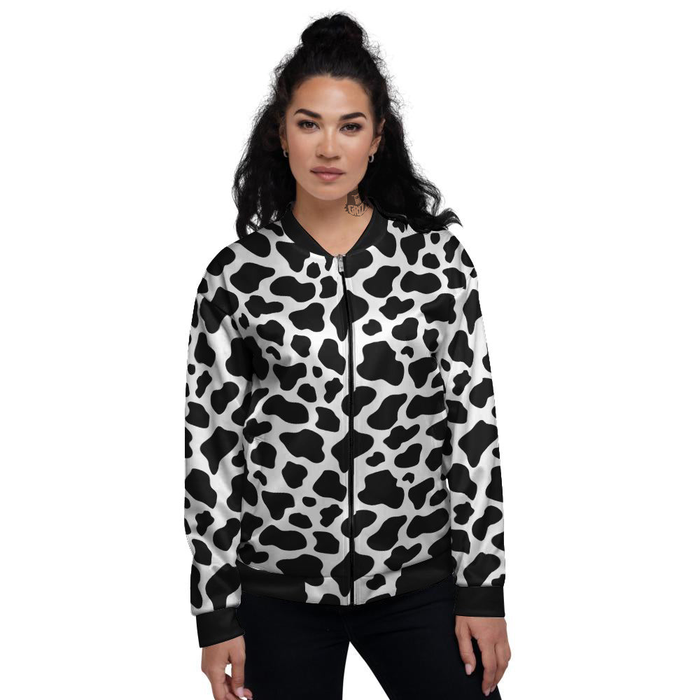 Black Cow Print Pattern Women's Bomber Jacket-grizzshop