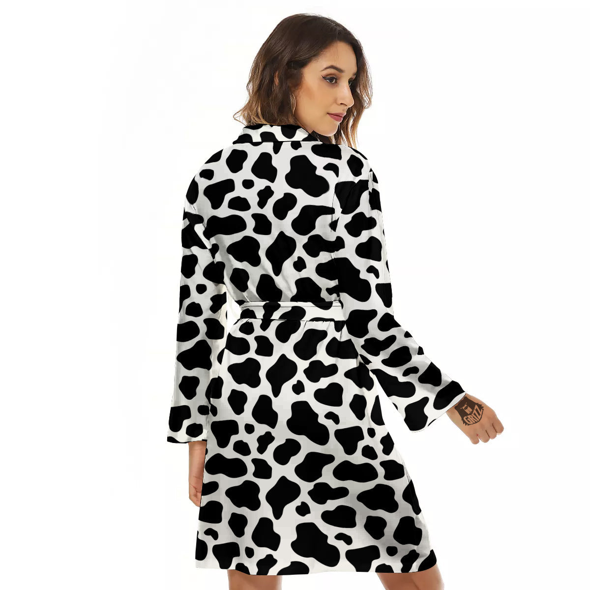 Black Cow Print Pattern Women's Robe-grizzshop