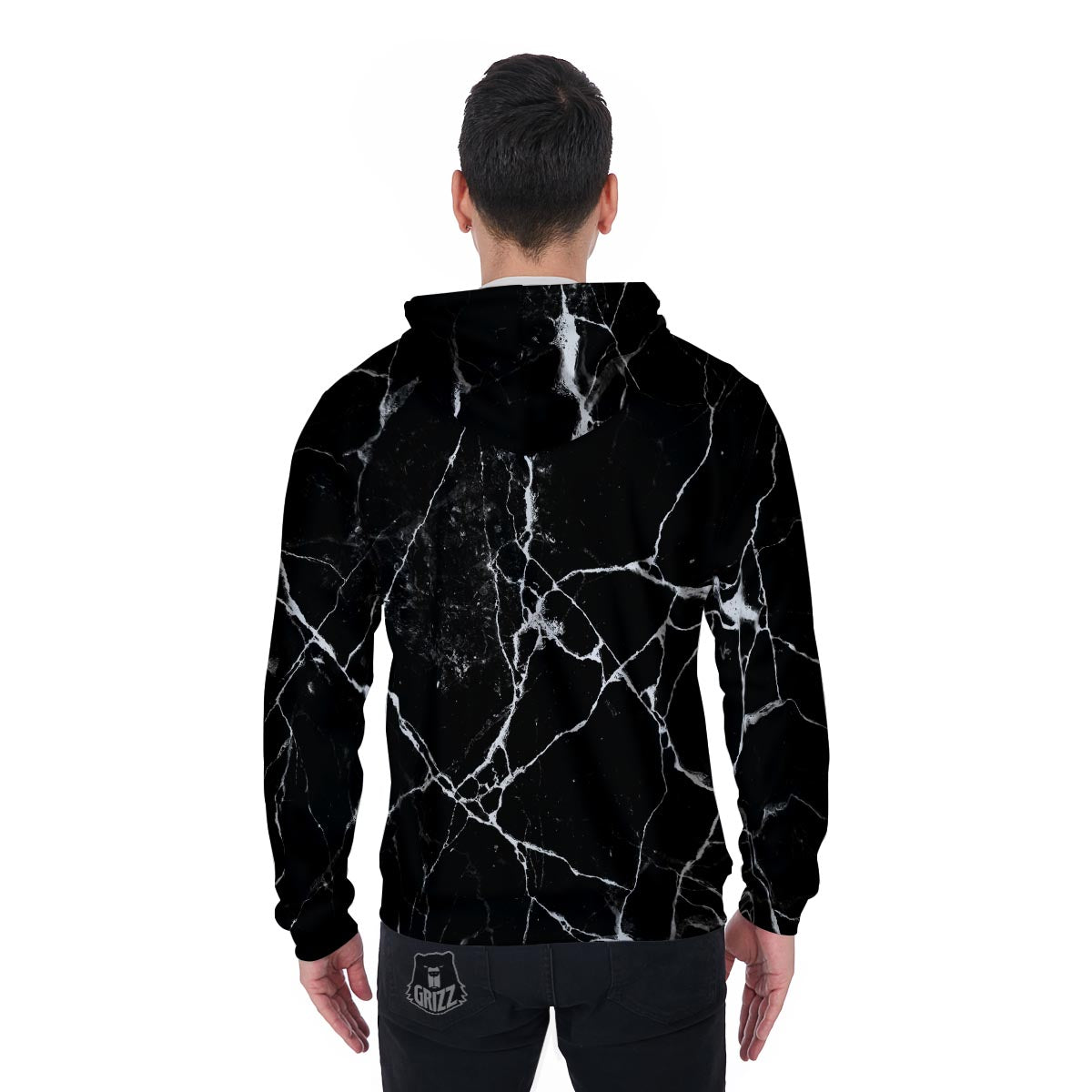 Black Cracked Marble Men's Zip Up Hoodie-grizzshop