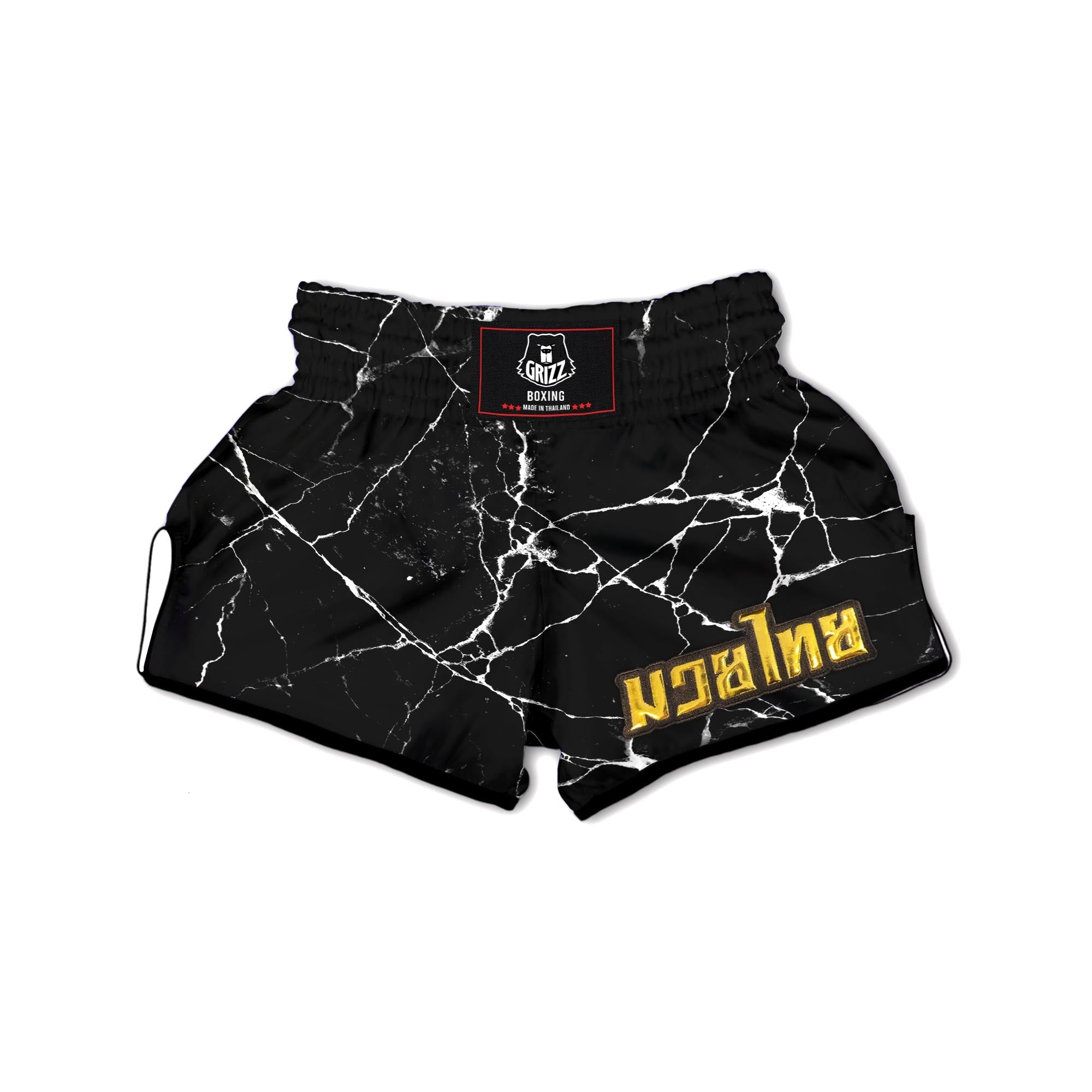 Black Cracked Marble Muay Thai Boxing Shorts-grizzshop